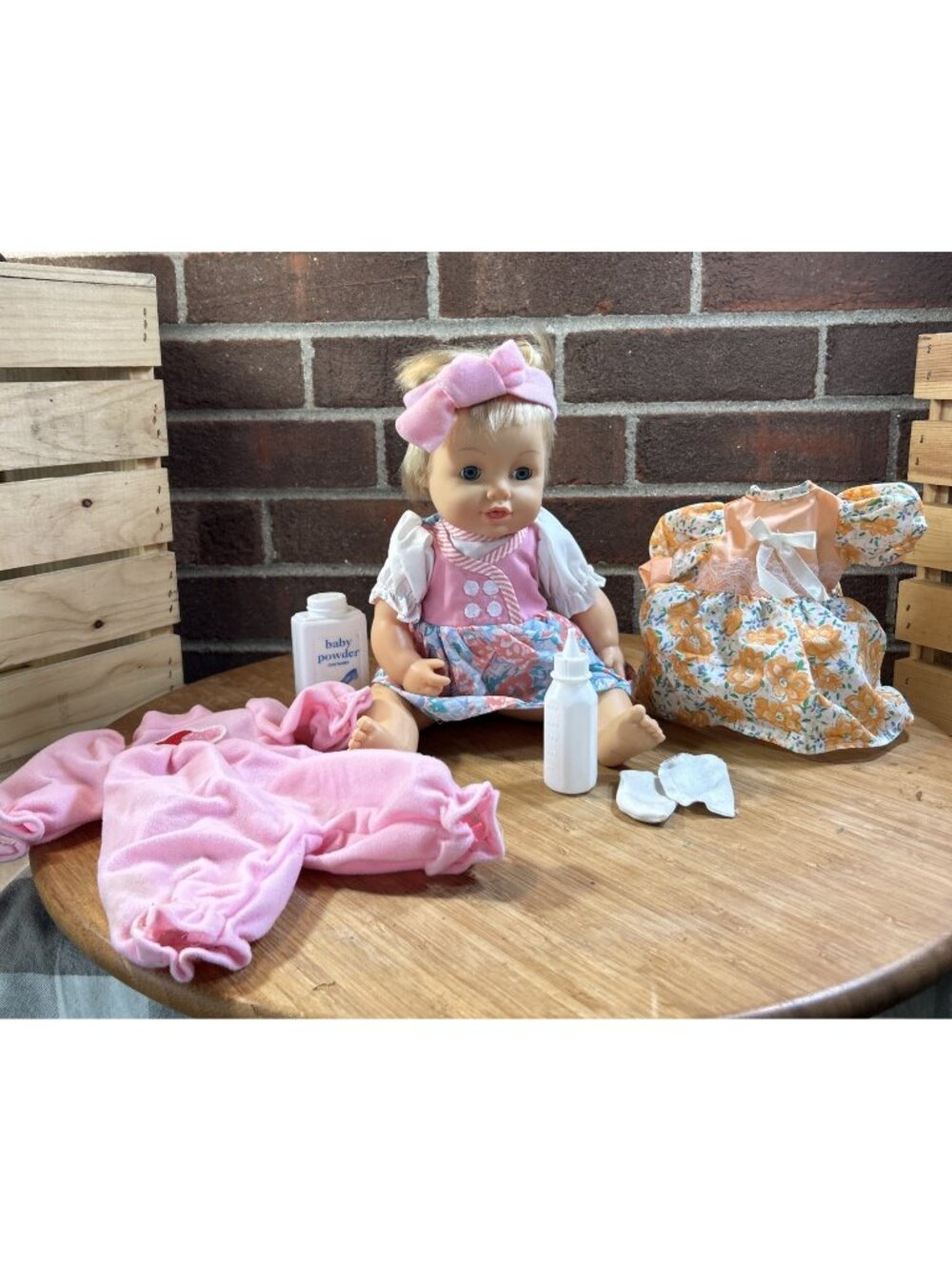 Vintage 13” Baby Girl Doll Drink Wet Blonde hair working eyes Extra outfits Plus